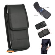 For Galaxy S24 Ultra Universal Vertical Nylon Pouch Cell Phone Case Holster with 2 Credit Card Slot, Belt Clip Loop, Secure closure Cover - Black