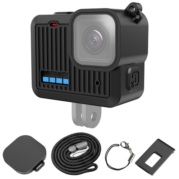 For GoPro HERO 4K 2024 QKOO Silicone Protective Case Side Interface Cover with Wrist Strap & Lens