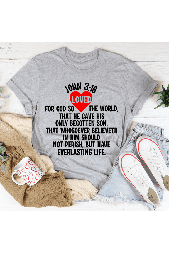For God So Loved The World Tee Heather Deep Teal S Peachy Sunday T-Shirt