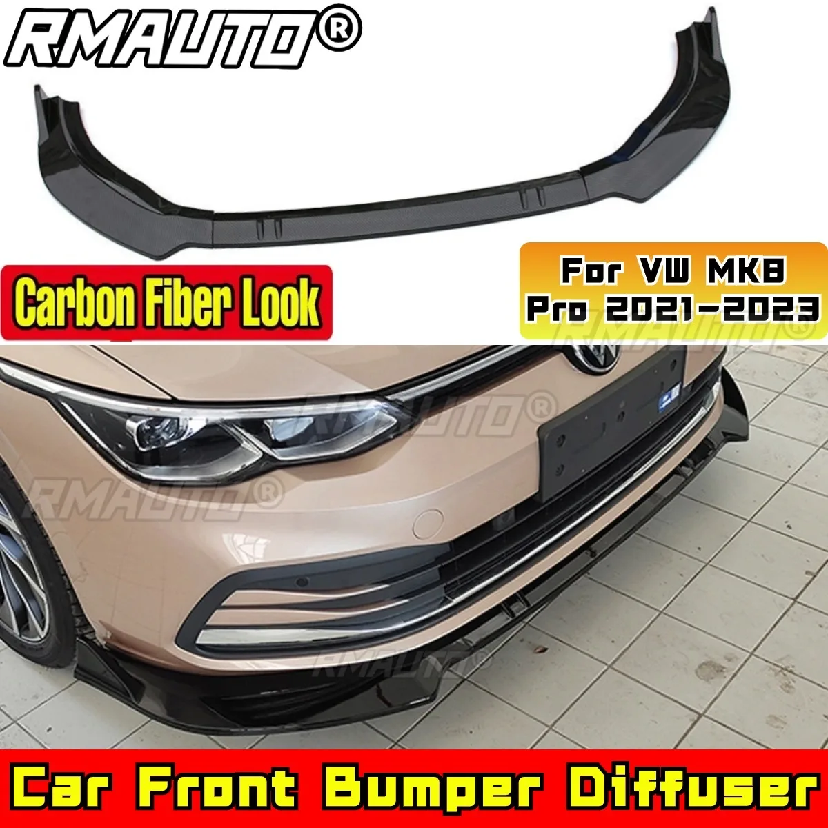 For Golf MK8 Pro Body Kit Front Bumper Lip Glossy Black Sport Style ...