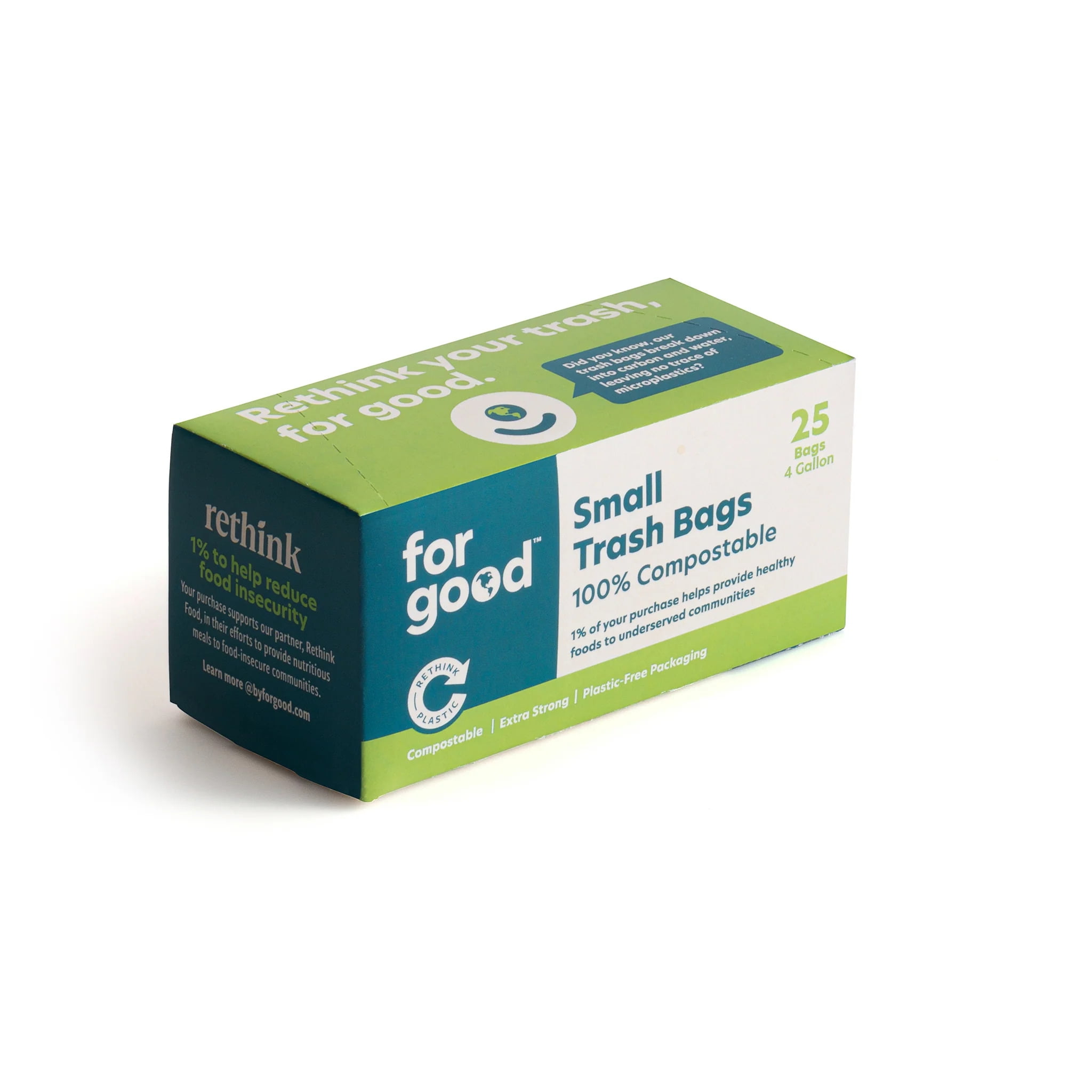 For Good Compostable & Biodegradable Small Trash Bags - White & Green - 4 Gallon - 25 Count