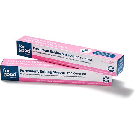 For Good Parchment Paper, 24 Half Sheets – Pre-Cut Brown Natural Baking Paper – Unbleached FSC Certified – Non-Toxic, Chlorine Free, Non-Stick Silicone-Coated Oven-Safe Paper, 2 Pack