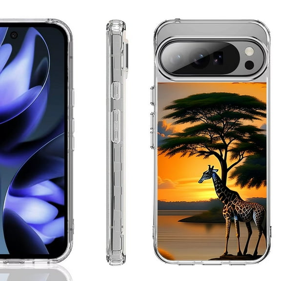 For Google Pixel 10 / 10 Pro Shockproof Phone Case, by OneToughShield - Giraffe Sunset
