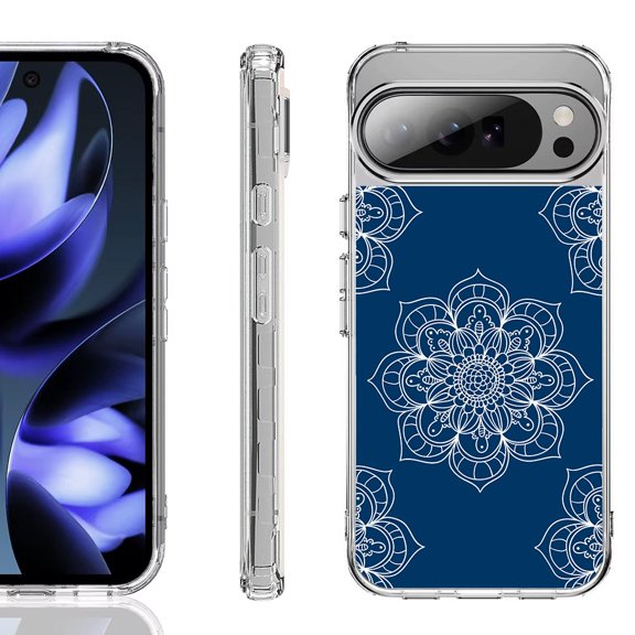 For Google Pixel 10 / 10 Pro Shockproof Phone Case, by OneToughShield - Mandala / Blue