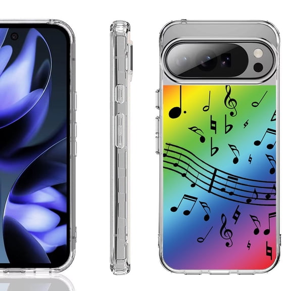 For Google Pixel 10 / 10 Pro Shockproof Phone Case, by OneToughShield - Music Notes / Rainbow
