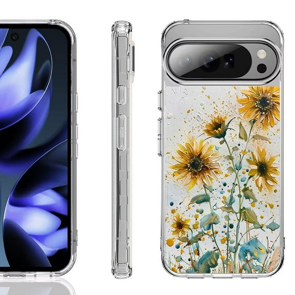 For Google Pixel 10 / 10 Pro Shockproof Phone Case, by OneToughShield - Pastel Sunflowers