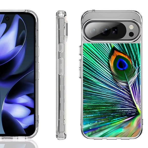 For Google Pixel 10 / 10 Pro Shockproof Phone Case, by OneToughShield - Peacock Feather