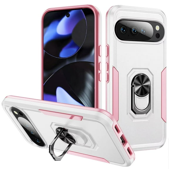For Google Pixel 10/10 Pro Tough Hybrid With Ring Stand Case - White