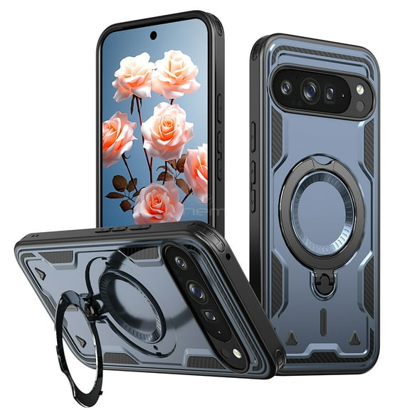 For Google Pixel 10 Pro / Pixel 10 Magnetic Magsafe Wireless Charge Ring Kickstand Shockproof Protective Hybrid Case Cover Blue