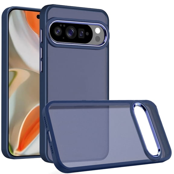 For Google Pixel 10 Pro XL Finest Transparent Thick Acrylic Hybrid Metal Buttons Cover Case - Blue