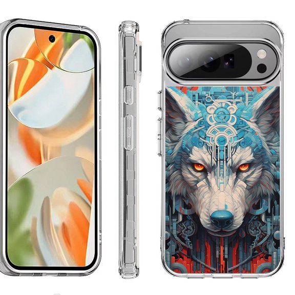 For Google Pixel 10 Pro XL Shockproof Protective Phone Case, by OneToughShield - Cyberpunk Wolf