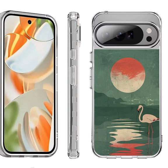 For Google Pixel 10 Pro XL Shockproof Protective Phone Case, by OneToughShield - Flamingo Sunset