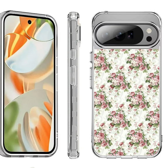 For Google Pixel 10 Pro XL Shockproof Protective Phone Case, by OneToughShield - Floral/Rose