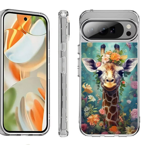 For Google Pixel 10 Pro XL Shockproof Protective Phone Case, by OneToughShield - Giraffe Flower
