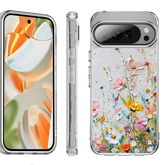 For Google Pixel 10 Pro XL Shockproof Protective Phone Case, by OneToughShield - Pastel Flowers