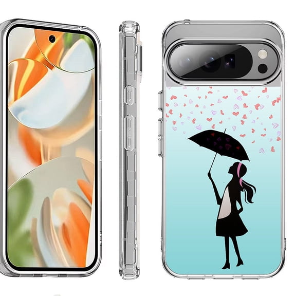 For Google Pixel 10 Pro XL Shockproof Protective Phone Case, by OneToughShield - Rain/Hearts