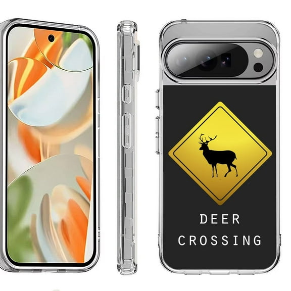 For Google Pixel 10 Pro XL Shockproof Protective Phone Case, by OneToughShield - Road Sign Deer