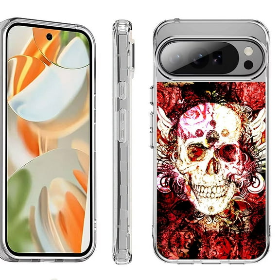 For Google Pixel 10 Pro XL Shockproof Protective Phone Case, by OneToughShield - Rose Skull