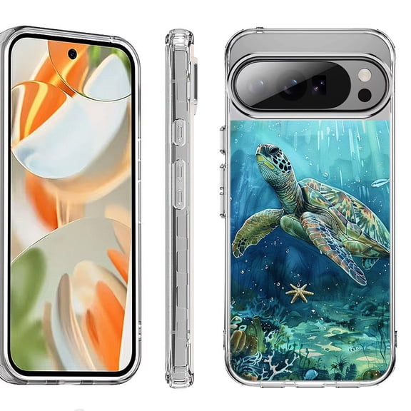 For Google Pixel 10 Pro XL Shockproof Protective Phone Case, by OneToughShield - Sea Turtle Undersea