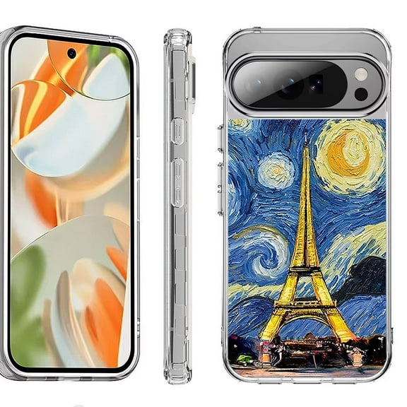 For Google Pixel 10 Pro XL Shockproof Protective Phone Case, by OneToughShield - Starry Night Eiffel