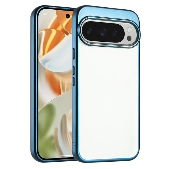 For Google Pixel 10 Pro XL Transparent Acrylic Electroplating Edge Camera Cover Shockproof Protective Hybrid Case Cover Blue