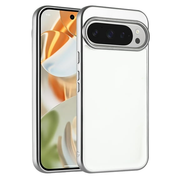 For Google Pixel 10 Pro XL Transparent Acrylic Electroplating Edge Camera Cover Shockproof Protective Hybrid Case Cover Silver