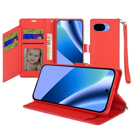 For Google Pixel 10a Wallet ID Card Holder Case Cover - Red