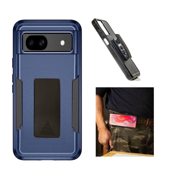 For Google Pixel 10a Case, Shockproof 360-Degree Rotating Belt Clip Kickstand Case Cover (Blue)
