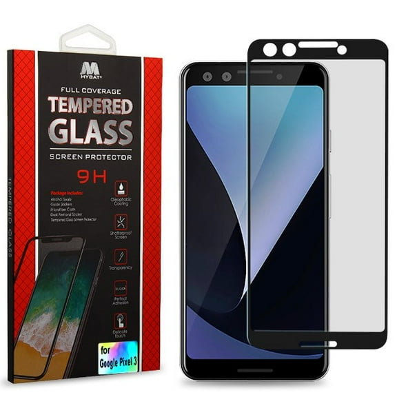 For Google Pixel 3 Full Coverage Tempered Glass Screen Protector Clear/Black