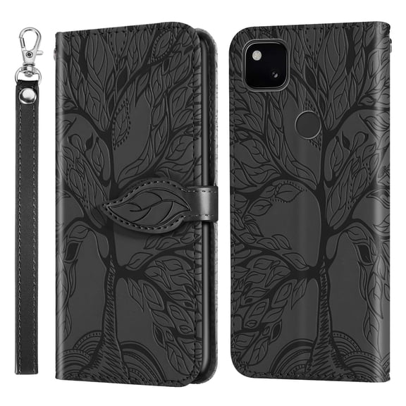 For Google Pixel 4a Life of Tree Embossing Pattern Horizontal Flip Leather Case with Holder & Card