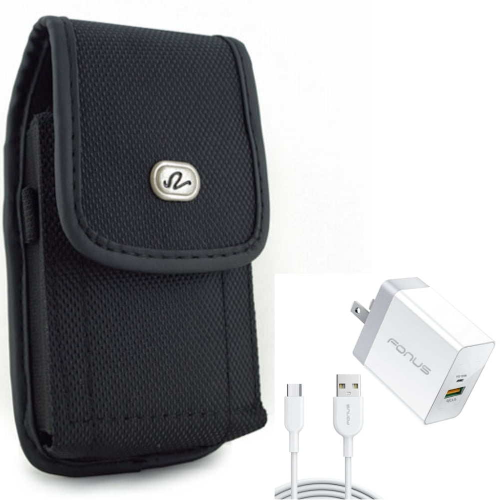 For Google Pixel 6 - 36W PD Home Charger w Case Belt Clip, Fast Type-C 6ft Long Cable USB-C, Rugged Holster Canvas for Google Pixel 6 Phones