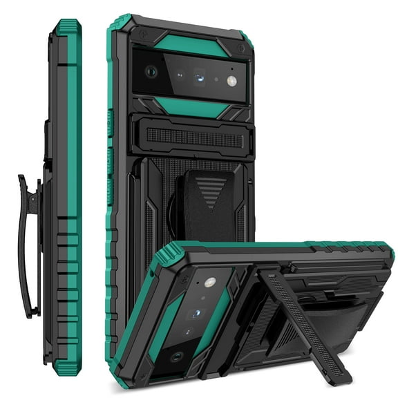 For Google Pixel 6 Pro Case with Belt Clip Holster, Heavy Duty Military Grade Drop Protective, 360掳 Rotating Kickstand Shockproof TPU Shell Durable Rugged Cover For Google Pixel 6 Pro, Darkgreen