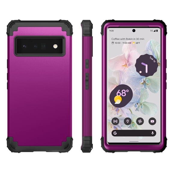 For Google Pixel 6 Pro Case, Slim Dual Layer 3 in 1 Heavy Duty Protection Hybrid Hard PC Soft Silicone Rugged Bumper Anti Slip Full-Body Protective Cases for Google Pixel 6 Pro 2021, Purple