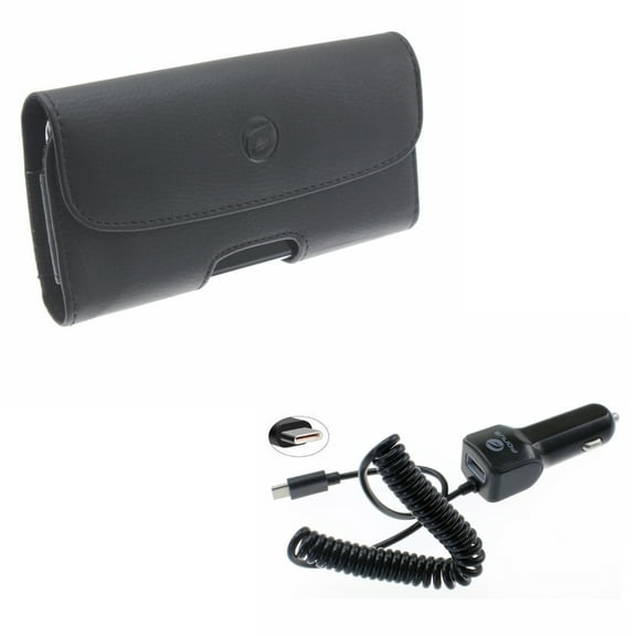 For Google Pixel 6a - Case Belt Clip w Car Charger, Leather Holster Cover, 3.1A Type-C Power for Google Pixel 6a Phones
