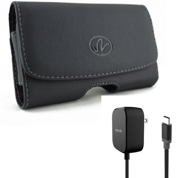 For Google Pixel 7/6a/6 - Fast Home Charger w Case Belt Clip, 15W 5ft Long Type-C, Leather Swivel Holster for Google Pixel 7/6a/6 Phones