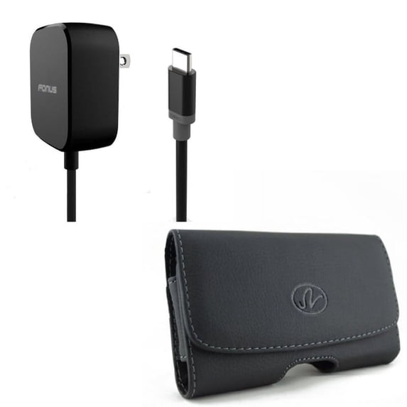 For Google Pixel 7/6a - Fast Home Charger w Case Belt Clip, 15W 5ft Long Type-C, Leather Swivel Holster for Google Pixel 7/6a Phones