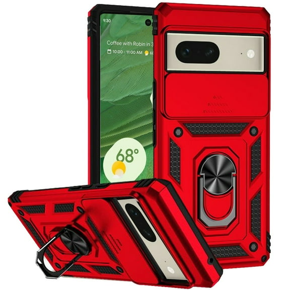 For Google Pixel 7 Case with Stand, Camera Lens Protection & 360° Rotate Ring Kickstand, Shockproof Edge Bumper Cover ,Xpm Phone Case [ Red ]