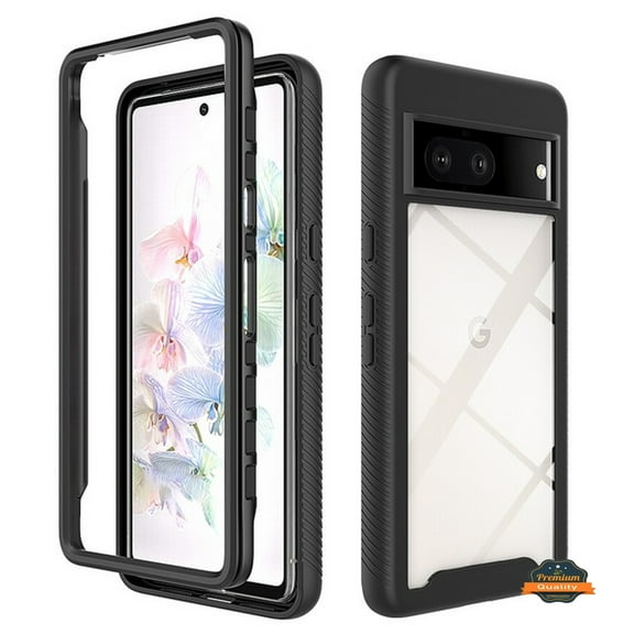 For Google Pixel 7 Full Body Armor Slim Hybrid Double Layer Hard PC + TPU Transparent Back Rugged Frame Shockproof Phone Case Cover by Xpression - Clear / Black