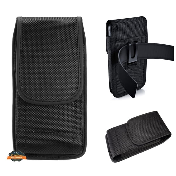 For Google Pixel 7, Google Pixel 6A Pouch Case Universal Vertical Canvas with Belt Clip Loop Holster Military Grade Cell Phone Holder Cover - Black