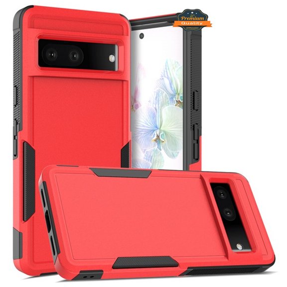 For Google Pixel 7 Hybrid Bumper Rugged Dual Layer Heavy-Duty Military-Grade 2in1 Rubber TPU Defender Protective Phone Case Cover by Xpression - Red