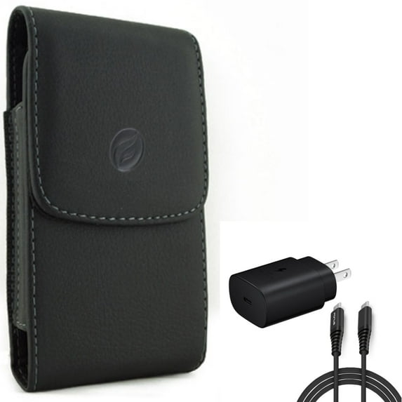 For Google Pixel 7 Pro/6/Pro - 25W Fast Home Charger w Case Belt Clip, PD Type-C 6ft USB-C Cable Quick, Leather Holster Cover for Google Pixel 7 Pro/6/Pro Phones