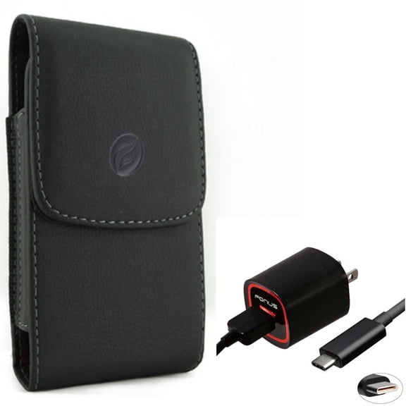 For Google Pixel 7 Pro/6/Pro - Home Charger w Case Belt Clip, 2.4A USB Cable TYPE-C, Leather Holster Cover for Google Pixel 7 Pro/6/Pro Phones