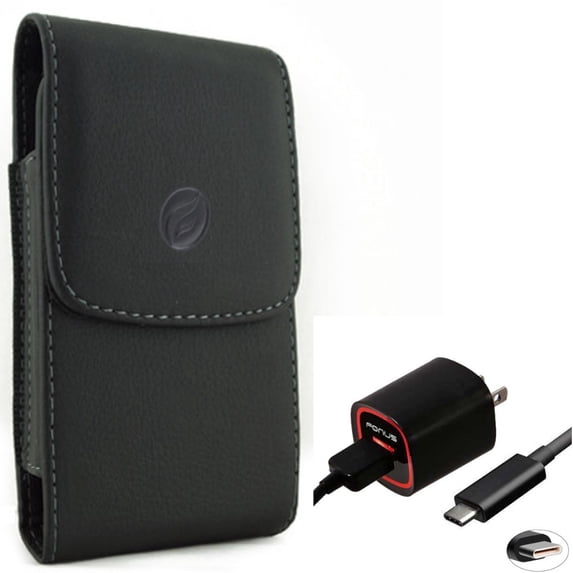 For Google Pixel 7 Pro/6/Pro - Home Charger w Case Belt Clip, 2.4A USB Cable TYPE-C, Leather Holster Cover for Google Pixel 7 Pro/6/Pro Phones