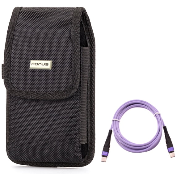 For Google Pixel 7/Pro/6a/6/Pro - Case Belt Clip w Purple 10ft PD Cable, Rugged Holster Canvas, Type-C to USB-C Fast Charger Cord Extra Long for Google Pixel 7/Pro/6a/6/Pro Phones