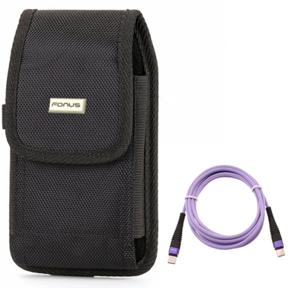 For Google Pixel 7/Pro/6a/6/Pro - Case Belt Clip w Purple 10ft PD Cable, Swivel Holster Rugged, Type-C to USB-C Fast Charger Cord Extra Long for Google Pixel 7/Pro/6a/6/Pro Phones