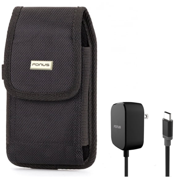 For Google Pixel 7/Pro/6a/6/Pro - Fast Home Charger w Case Belt Clip, 15W 5ft Long Type-C, Swivel Holster Rugged for Google Pixel 7/Pro/6a/6/Pro Phones