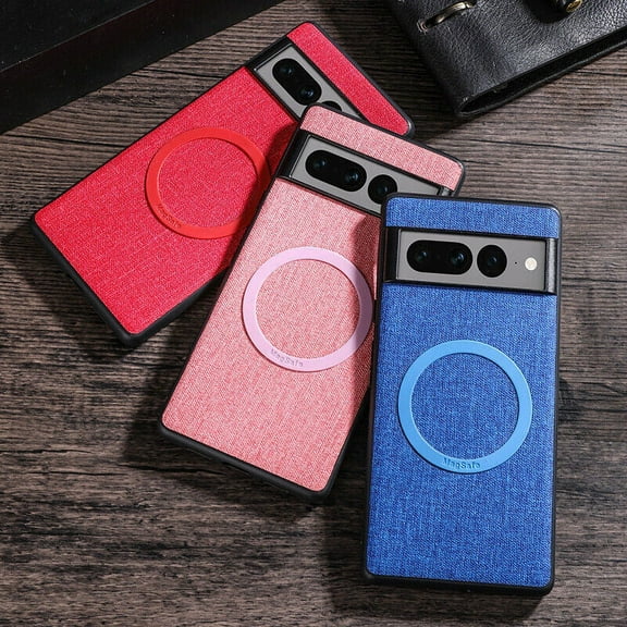 For Google Pixel 7 Pro Shockproof Support MagSafe Cloth Retro PU Leather Case Cover