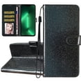 thumbnail image 1 of For Google Pixel 7 Pro Wallet Case Premium Glitter PU Leather Phone Case Luxury Card Slots Kickstand Case Magnetic Closure Bling Handbag Case Hand Strap Flip Cover For Google Pixel 7 Pro, Black, 1 of 7