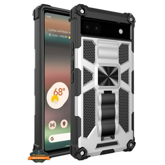 For Google Pixel 7A Built in Magnetic Kickstand, Military Hybrid Bumper Heavy Duty Dual Layers TPU + PC Rugged Stand Phone Case Cover by Xpression - Silver