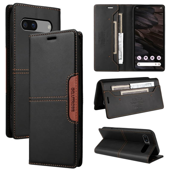 For Google Pixel 7A Flip Wallet Case,[RFID Blocking]PU Leather Magnetic Folio Cover,With Card Slots,Flip Folding Kickstand,Shockproof TPU Anti-fall Rugged Phone Case Cover,Black